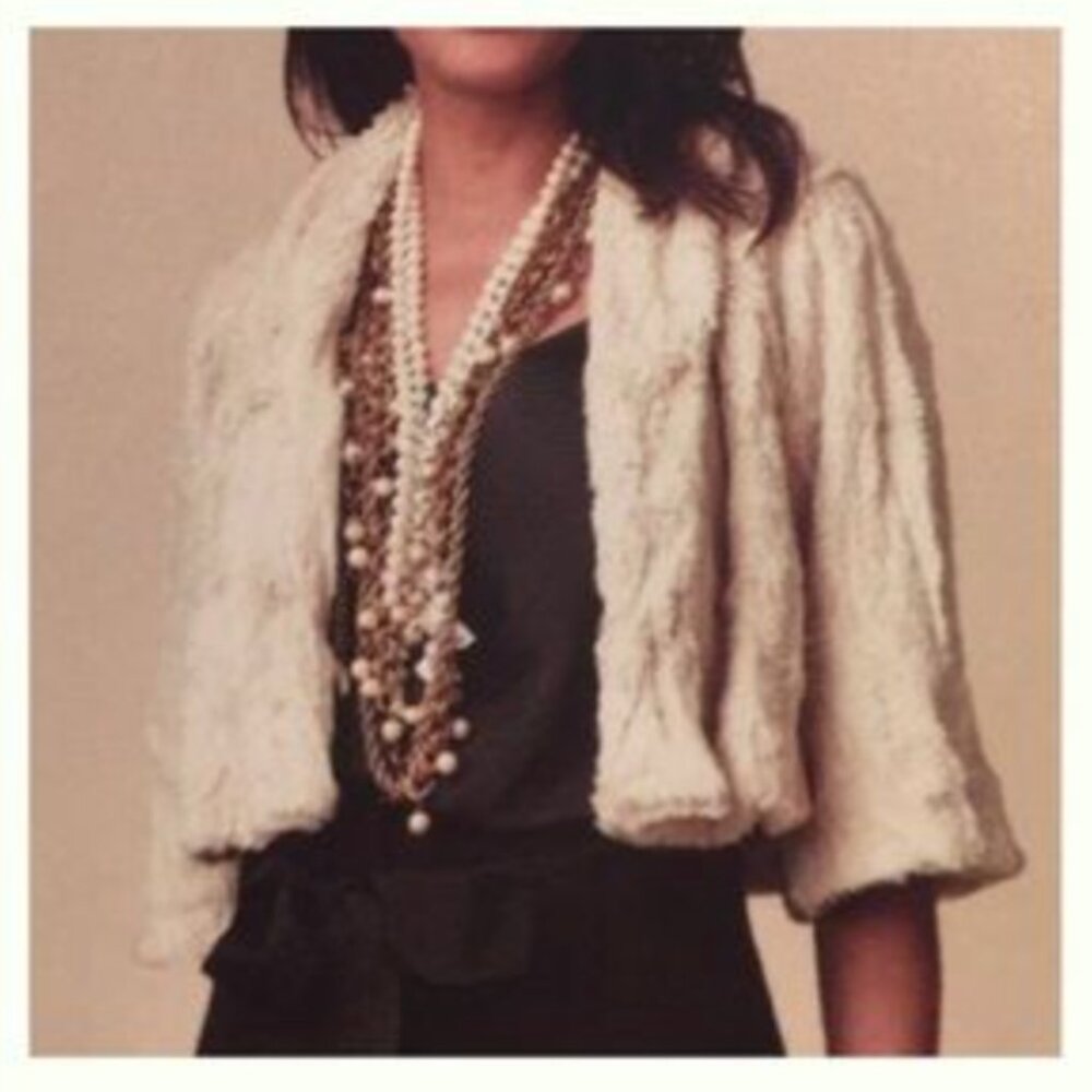 Cabi Faux Fur Ivory Alpine Shrug Jacket - XS